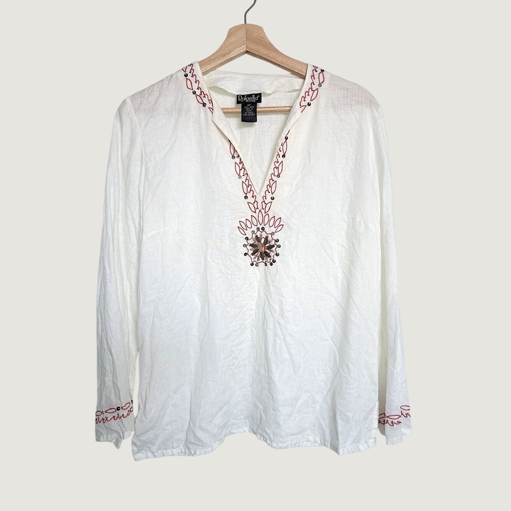 Rafaella Cream Tunic with Red Embroidery